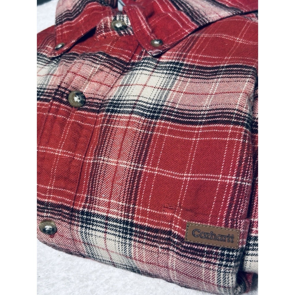 Carhartt Men's 3XL Flannel Shirt Red Plaid Long Sleeve  VINTAGE